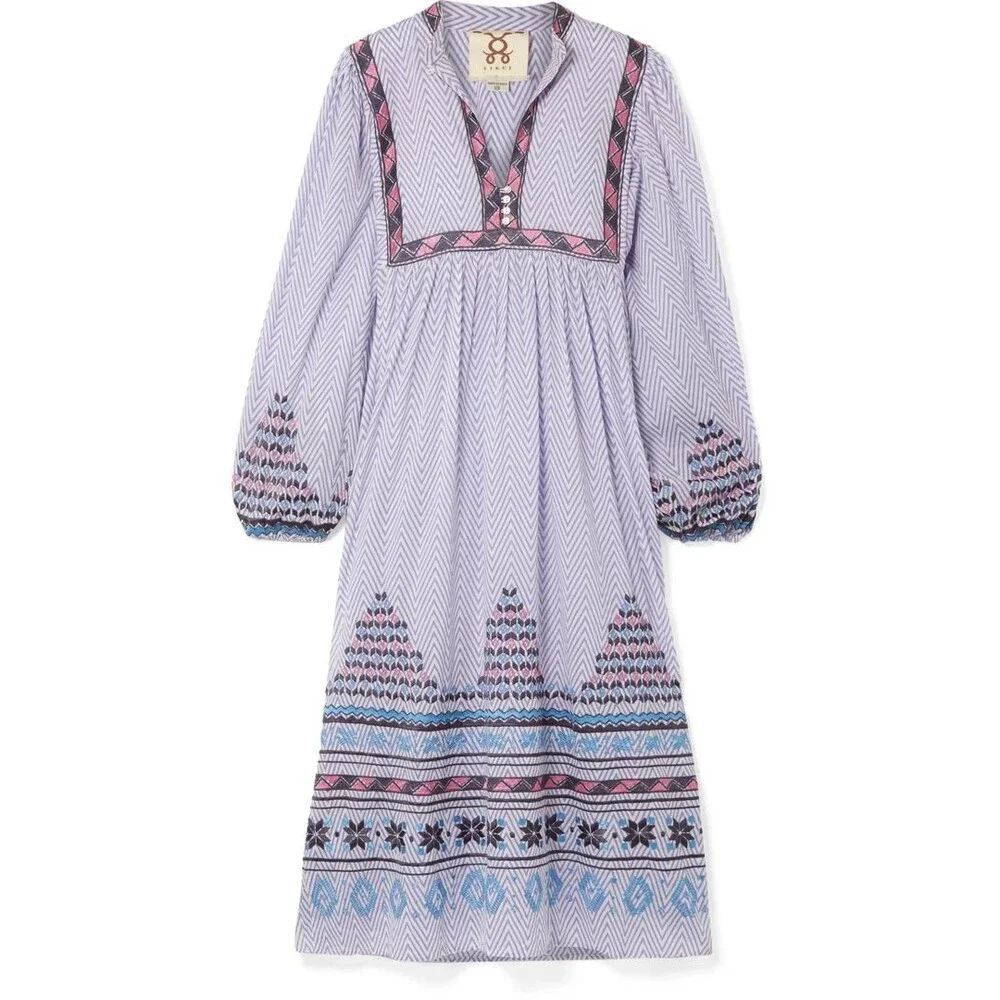 Figue Nora Embroidered Chevron Midi Dress Medium NEW